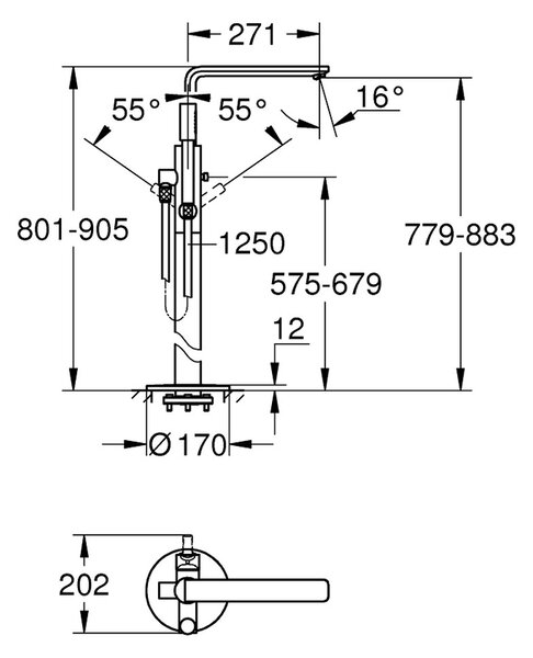 GROHE Lineare - Páková vanová baterie, DN 15, montáž do podlahy, Chrom 23792001