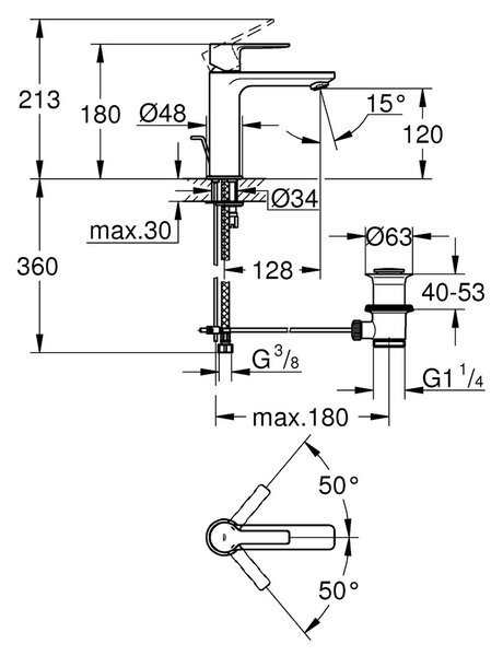 GROHE Lineare - Páková umyvadlová baterie DN 15, velikost S, Chrom 32114001