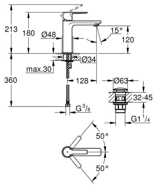 GROHE Lineare - Páková umyvadlová baterie DN 15, velikost S, Chrom 23106001