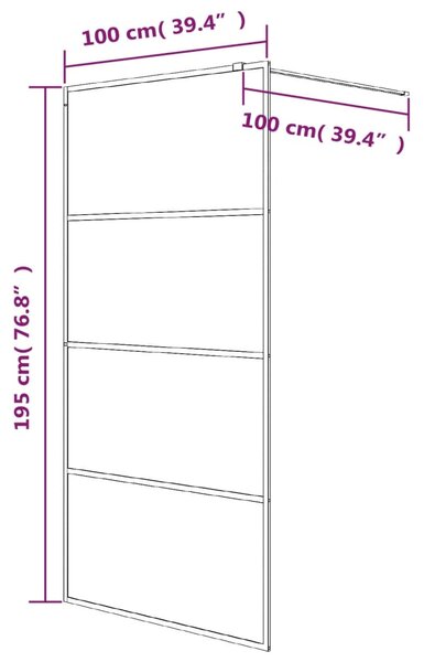 Sprchová zástěna walk-in černá 100x195 cm napůl mléčné ESG sklo 152127