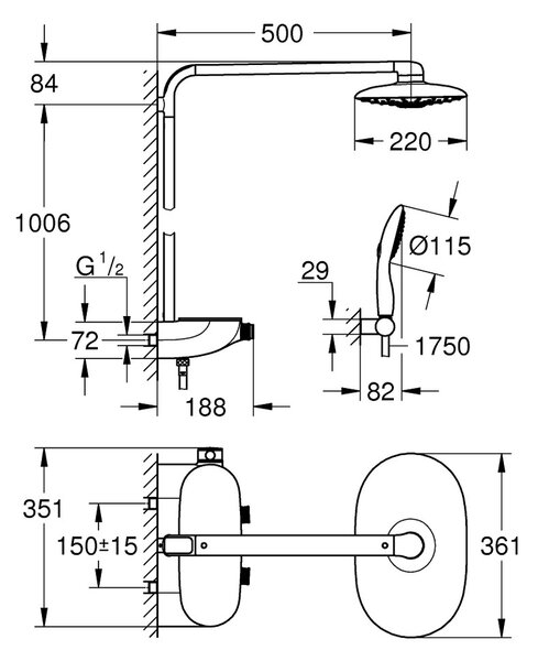 GROHE Rainshower System SmartControl Duo 360 - Sprchový systém s termostatem na zeď, měsíční bílá 26250LS0