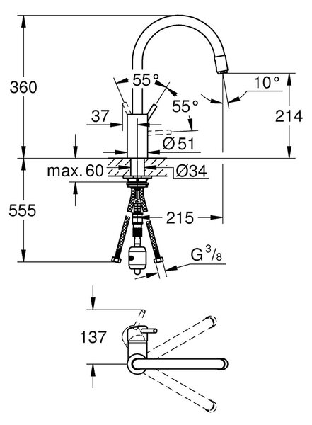 GROHE Concetto - Páková dřezová baterie, DN 15, Chrom 32663003