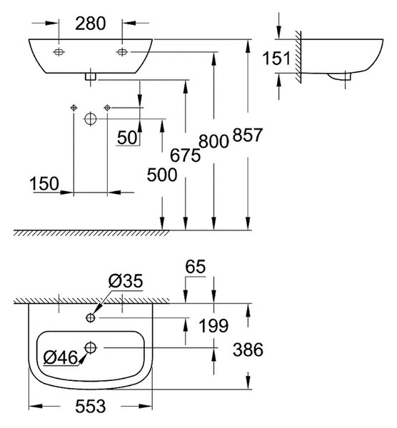 GROHE Bau Ceramic - Závěsné umyvadlo 55 cm, alpská bílá 39440000