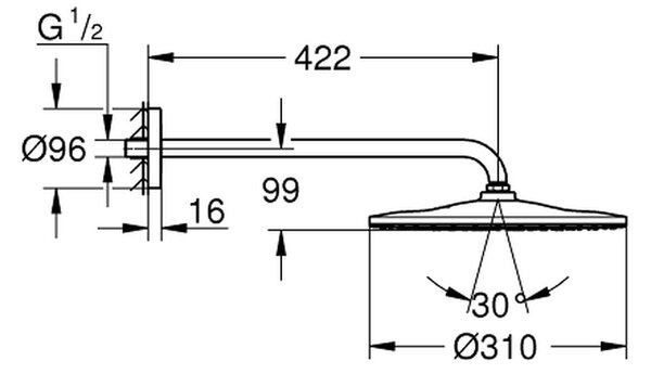 GROHE Rainshower Mono 310 - Set s hlavovou sprchou 422 mm, 1 proud, Chrom 26558000