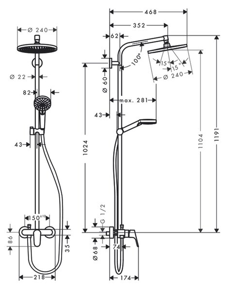 Hansgrohe Crometta S Showerpipe 240 1jet s pákovou baterií, chrom 27269000