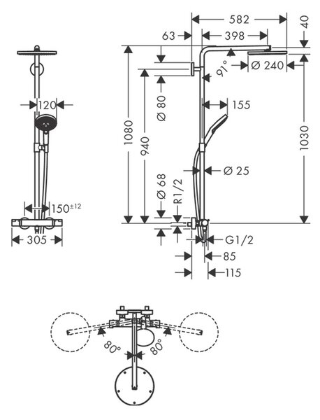 Hansgrohe Raindance Select S Showerpipe 240 1jet PowderRain s termostatem, chrom 27633000
