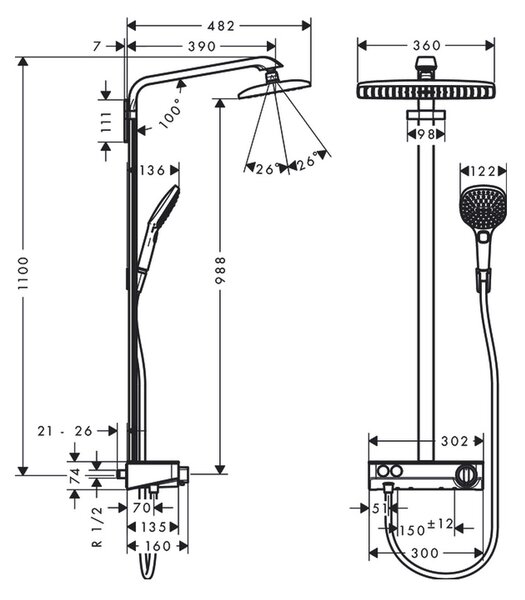 Hansgrohe Raindance E Showerpipe 360 1jet s termostatem ShowerTablet Select 300, chrom 27288000