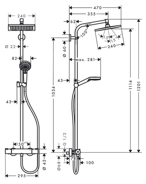 Hansgrohe Crometta E Showerpipe 240 1jet EcoSmart s termostatem, chrom 27281000