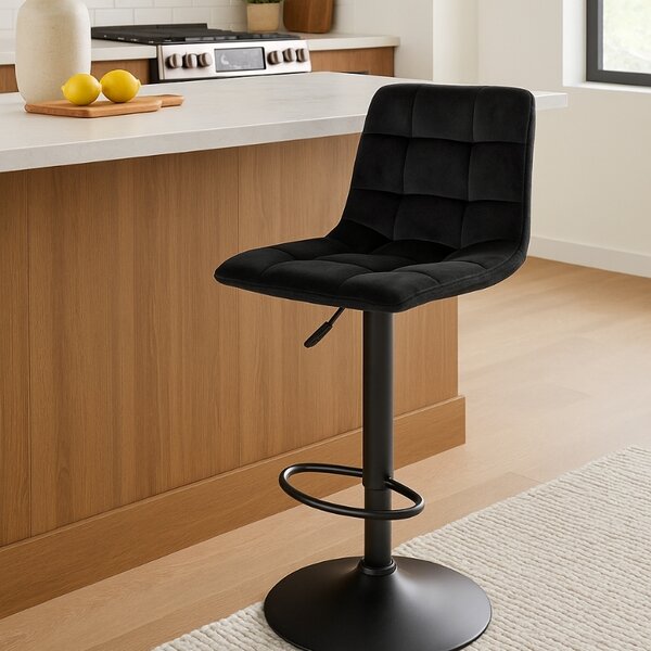Nordic Living Černá sametová barová židle Nellie 63-83 cm