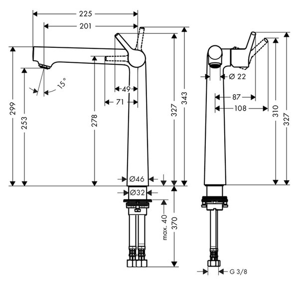 Hansgrohe Talis S Páková umyvadlová baterie 250 bez odtokové soupravy, chrom 72116000