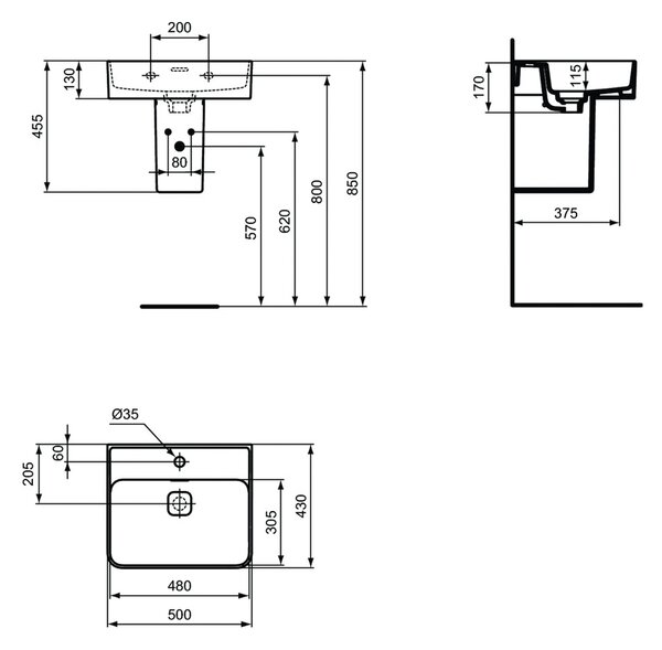 Ideal Standard Strada II - Umyvadlo 500x430 mm, broušené, s přepadem, bílá T364301