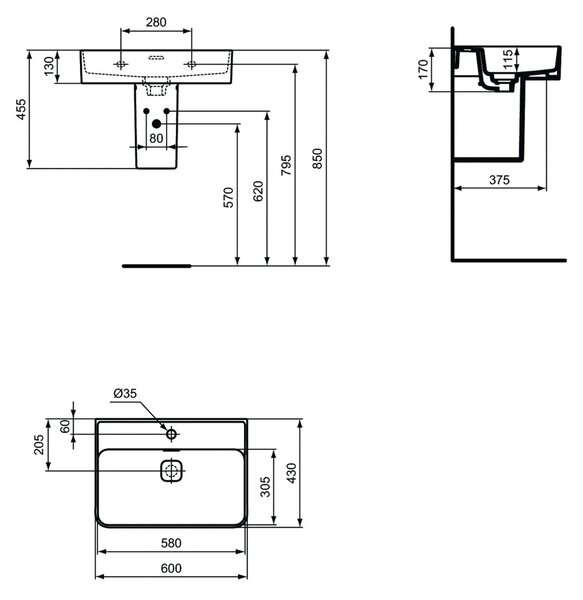 Ideal Standard Strada II - Umyvadlo 600x430 mm, broušené, s přepadem, bílá T364401