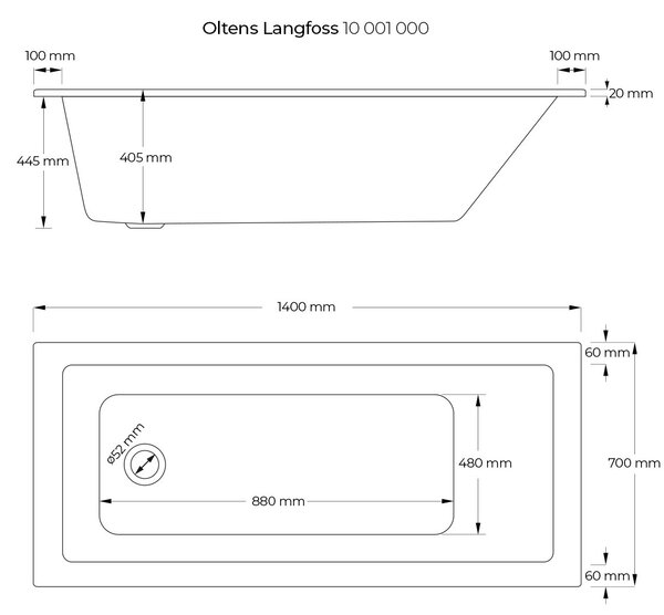 Oltens Langfoss obdélníková vana 140x70 cm bílá 10001000