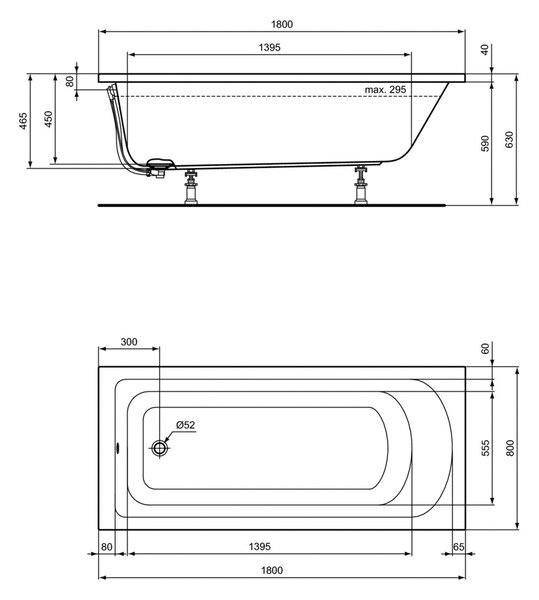 Vima 613 - Vana 1800x800 mm, bílá