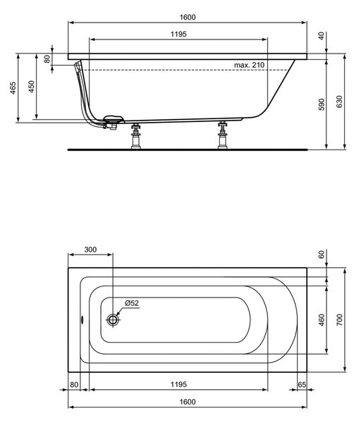 Vima 611 - Vana 1600x700 mm, bílá
