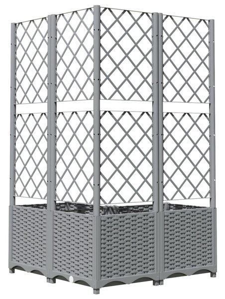Zahradní truhlík s treláží světle šedý 80 x 80 x 136 cm PP 153276