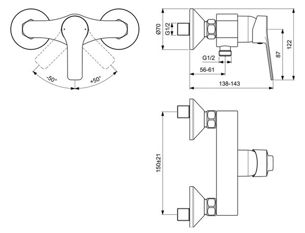 Ideal Standard Entella - Sprchová baterie nástěnná, chrom BC235AA