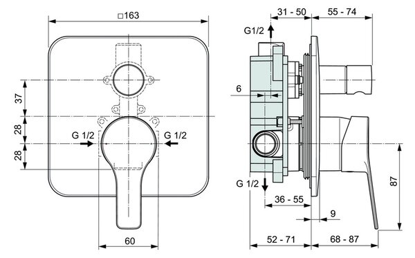 Ideal Standard Entella - Vanová baterie pod omítku, komplet, chrom A6949AA