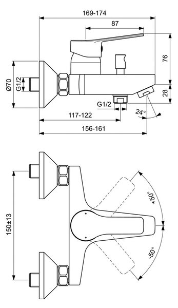 Ideal Standard Entella - Vanová baterie nástěnná, chrom BC236AA