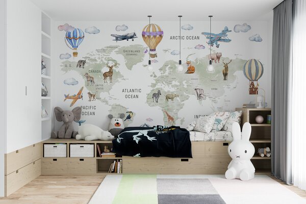 Fototapety Zelený atlas anglicky, Fototapety mapy světa, c00001en : uwalls.cz