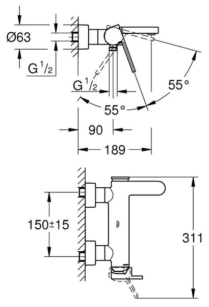 GROHE GROHE Plus - Páková vanová baterie, DN 15, Chrom 33553003