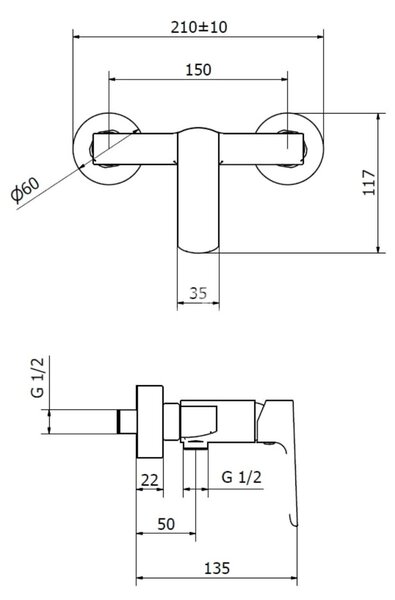 Teorema Edge - sprchová baterie nástěnná, černá matná 8E210BB