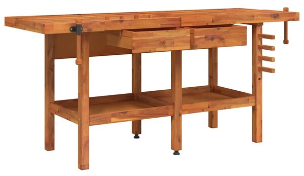 Pracovní stůl se zásuvkami a svěráky 192x62x83cm masivní akácie 153325