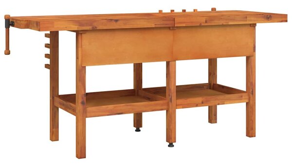 Pracovní stůl se zásuvkami a svěráky 192x62x83cm masivní akácie 153325