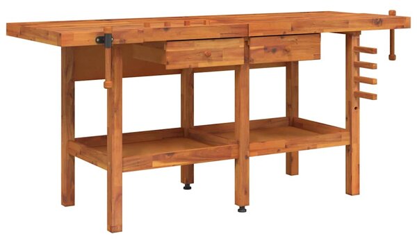 Pracovní stůl se zásuvkami a svěráky 192x62x83cm masivní akácie 153325