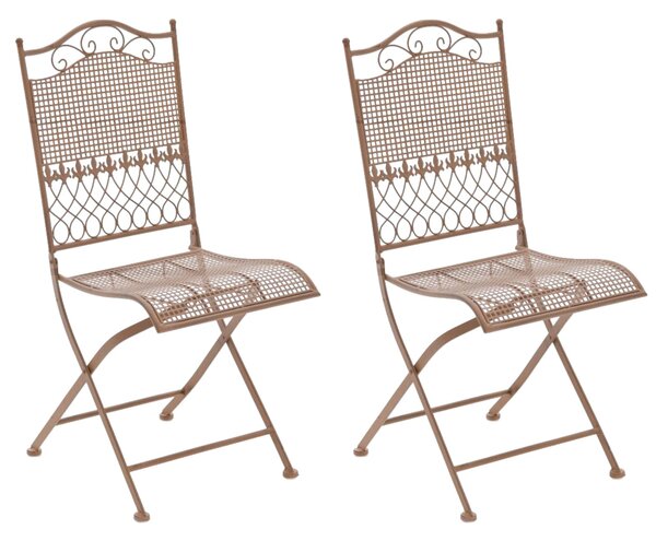 Kovová skladací židle Kiran (SET 2 ks) - Hnědá antik