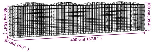 Klenutý gabion vyvýšený záhon 400x50x100 cm pozinkované železo 153547