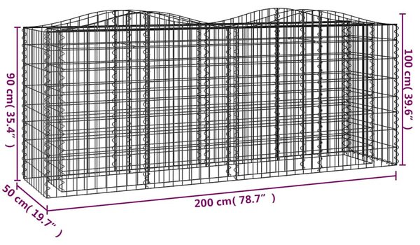 Klenutý gabion vyvýšený záhon 200x50x100 cm pozinkované železo 153546
