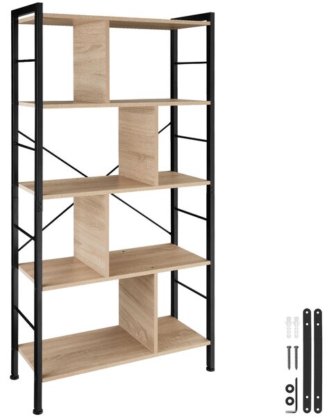 Tectake Policový regál Charleston 75,5x30x155cm - Industrial světlé dřevo, dub Sonoma