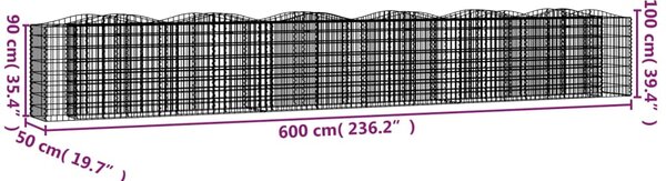 Klenutý gabion vyvýšený záhon 600x50x100 cm pozinkované železo 153548