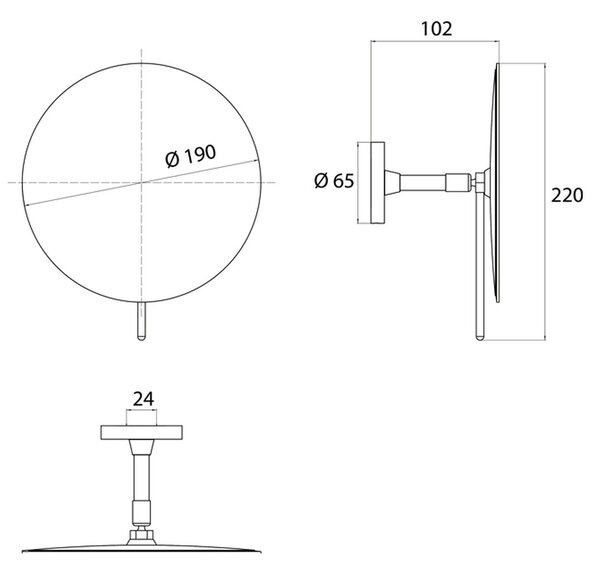 Emco Cosmetic mirrors Pure - Nástěnně kulaté holící a kosmetické zrcadlo, Ø 190 mm, 3 zvětšovací sklo, černé 109413306
