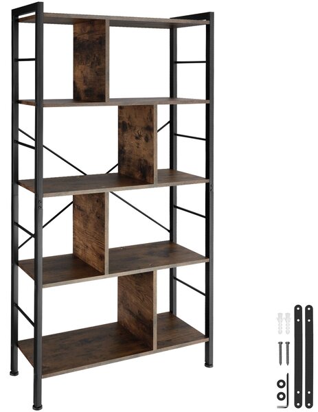 Tectake Policový regál Charleston 75,5x30x155cm - Industriální dřevo tmavé, rustikální
