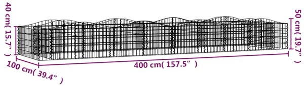 Klenutý gabion vyvýšený záhon 400x100x50 cm pozinkované železo 153551