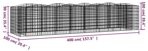 Klenutý gabion vyvýšený záhon 400x100x100 cm pozinkované železo 153555