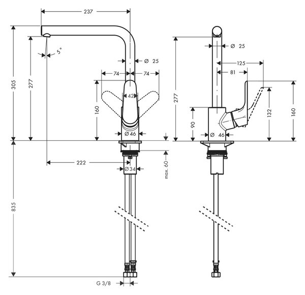Hansgrohe Focus M41 kuchyňská páková baterie 280, 1jet, matná černá 31817670