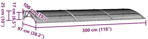 Vchodová stříška černá 300 x 100 cm polykarbonát 153575