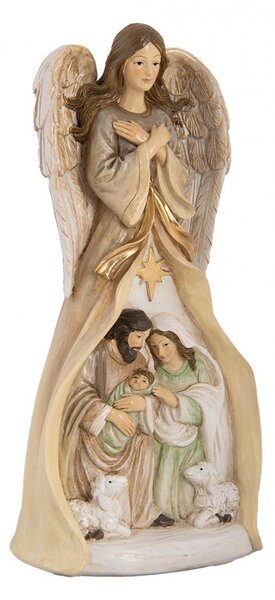 Béžová antik dekorace anděl se svatou rodinou Angel - 15*12*30 cm - Clayre & Eef