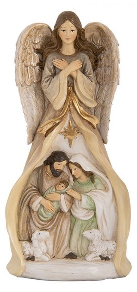 Béžová antik dekorace anděl se svatou rodinou Angel - 15*12*30 cm - Clayre & Eef