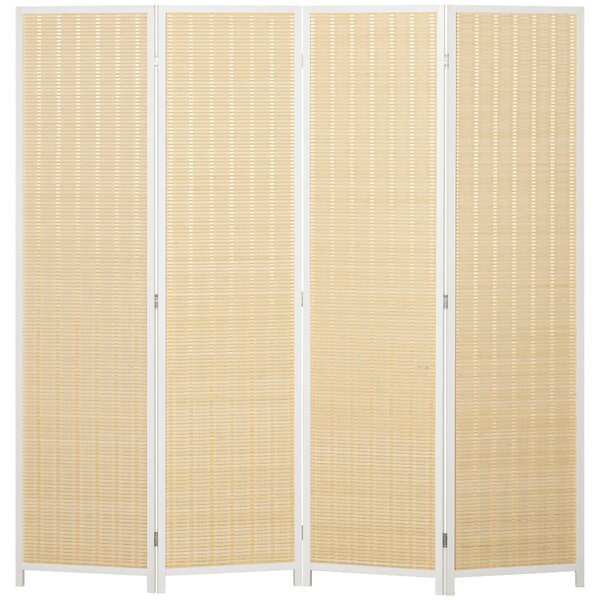 HOMCOM Skládací Oddělovač Místnosti 4 Panely 180x180 cm Ručně Tkaný z Bambusu a Bavlny Elegantní Dekorace do Obývacího Pokoj Bílá | Aosom