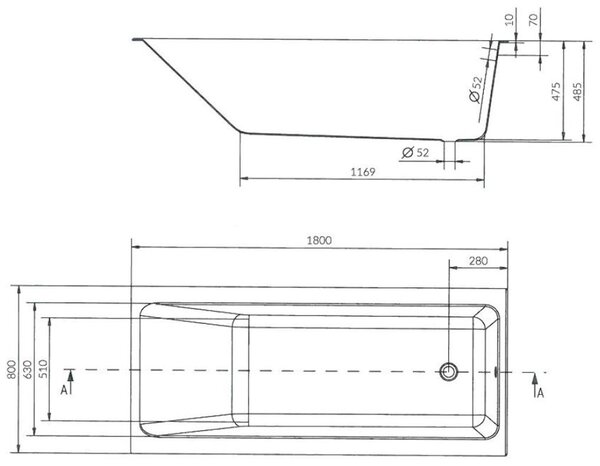 Cersanit Crea Slim akrylátová vana 180x80cm + nožičky, bílá, S301-227