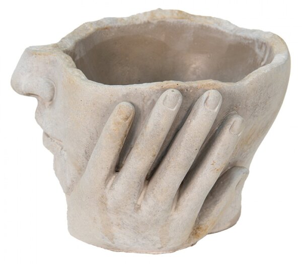 Béžový cementový květináč hlava ženy v dlaních S – 17x17x11 cm