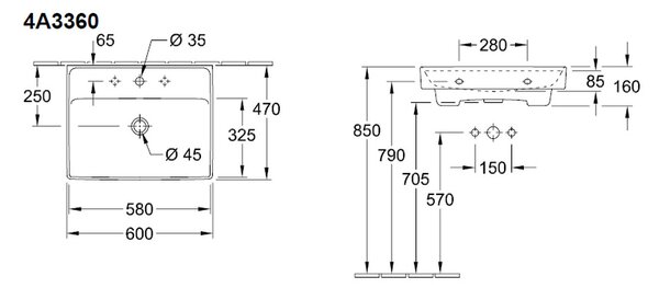 Villeroy & Boch Collaro - Umyvadlo 600x470mm s přepadem, alpská bílá 4A336001