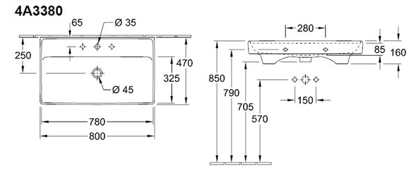 Villeroy & Boch Collaro - Umyvadlo na skříňku 800x470 mm, s přepadem, alpská bílá 4A338001