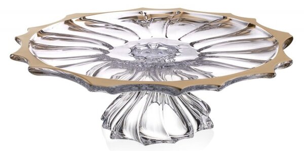 KŘISTÁLOVÝ PODNOS BOHEMIA PLANTICA GOLD RIM 350MM