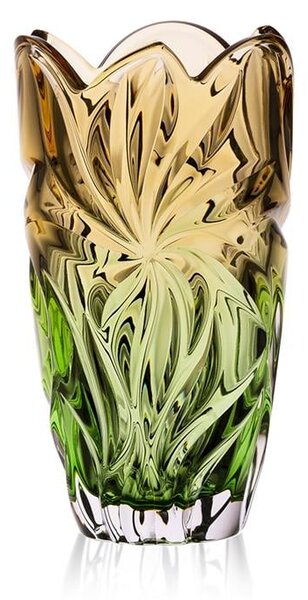 KŘISTÁLOVÁ VÁZA BOHEMIA FLORA AMBER GREEN 280 MM