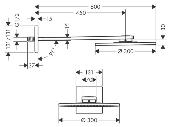 AXOR ShowerSolutions Horní sprcha 300 1jet se sprchovým ramenem, chrom 35300000